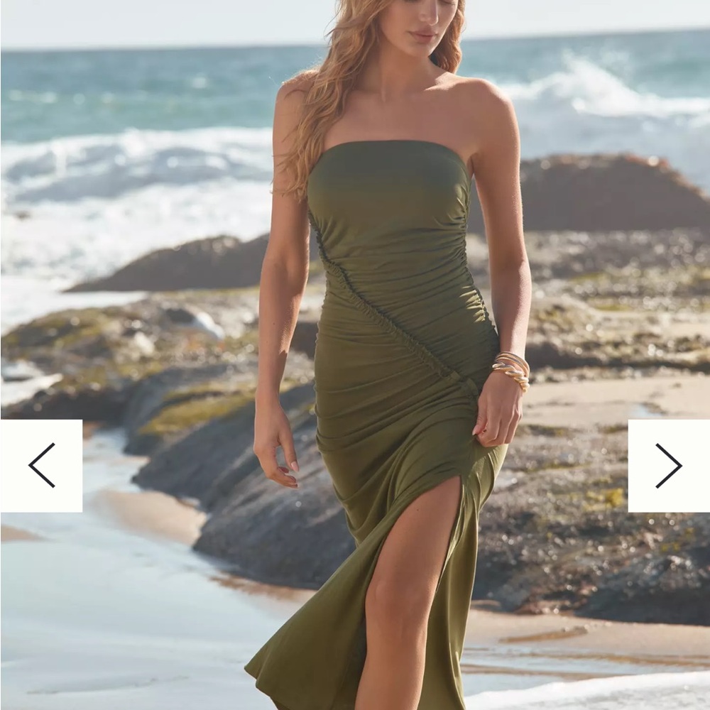 Anthropologie Strapless Olive Dress